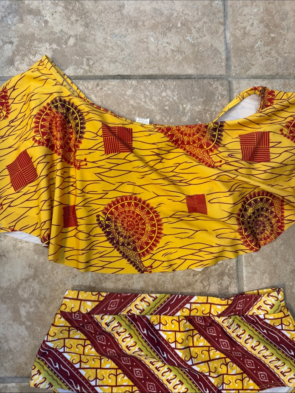 H&M Yellow and Red Patterned Off-Shoulder Two-Piece Set - Picture 2 of 4